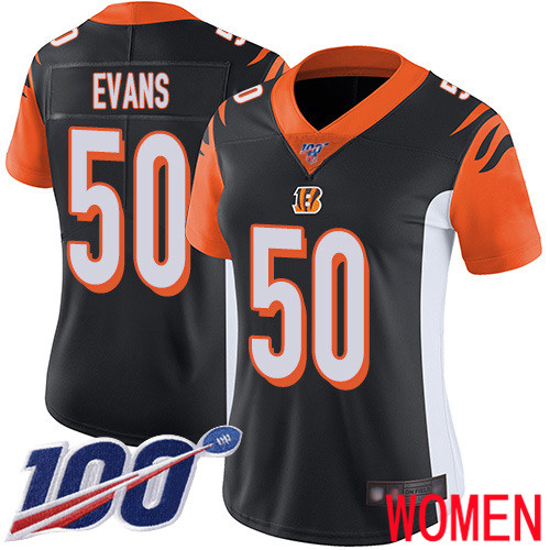 Cincinnati Bengals Limited Black Women Jordan Evans Home Jersey NFL Footballl #50 100th Season Vapor Untouchable